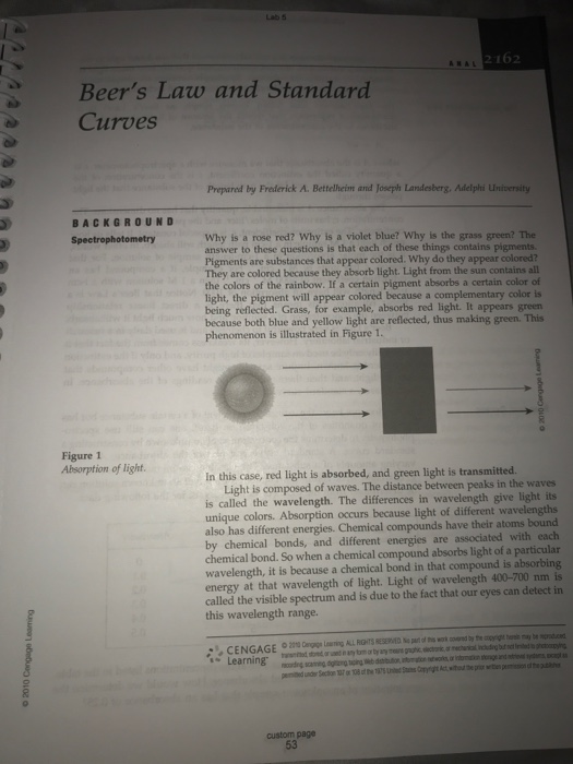 Solved Lab 5 2162 Beer's Law and Standard Curves Prepared by