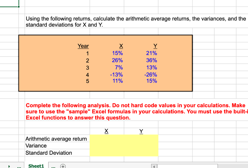 Solved Using the following returns, calculate the arithmetic | Chegg.com