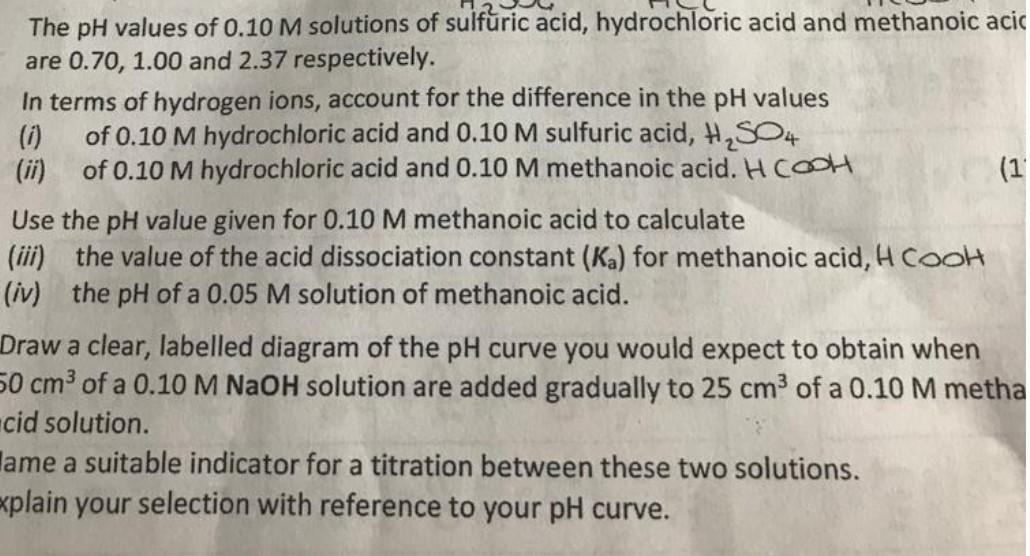 Solved The pH values of 0.10 M solutions of sulfuric acid, | Chegg.com