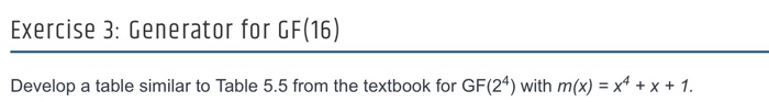 Solved Exercise 3 Generator For Gf 16 Develop A Table Chegg