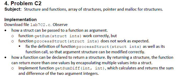 Solved 4. Problem C2 Subject: Structure and functions, array | Chegg.com