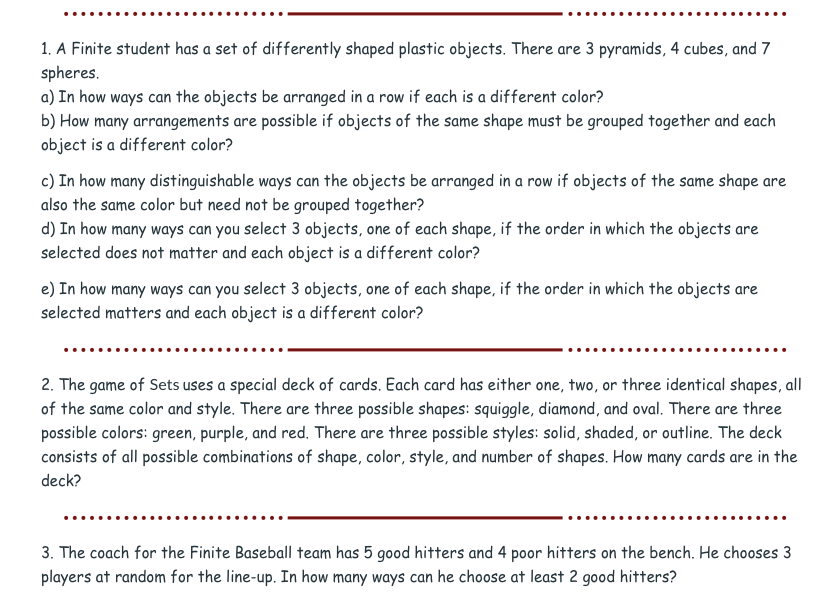 Solved 1. A Finite student has a set of differently shaped | Chegg.com