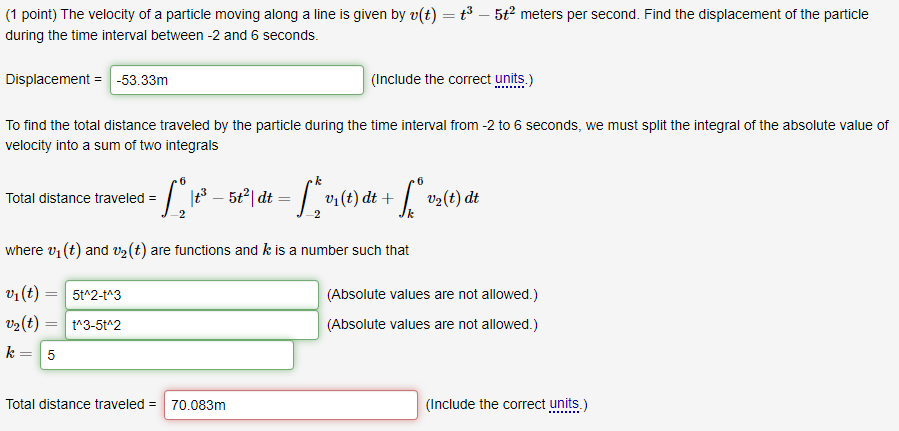 Solved (1 point) The velocity of a particle moving along a | Chegg.com