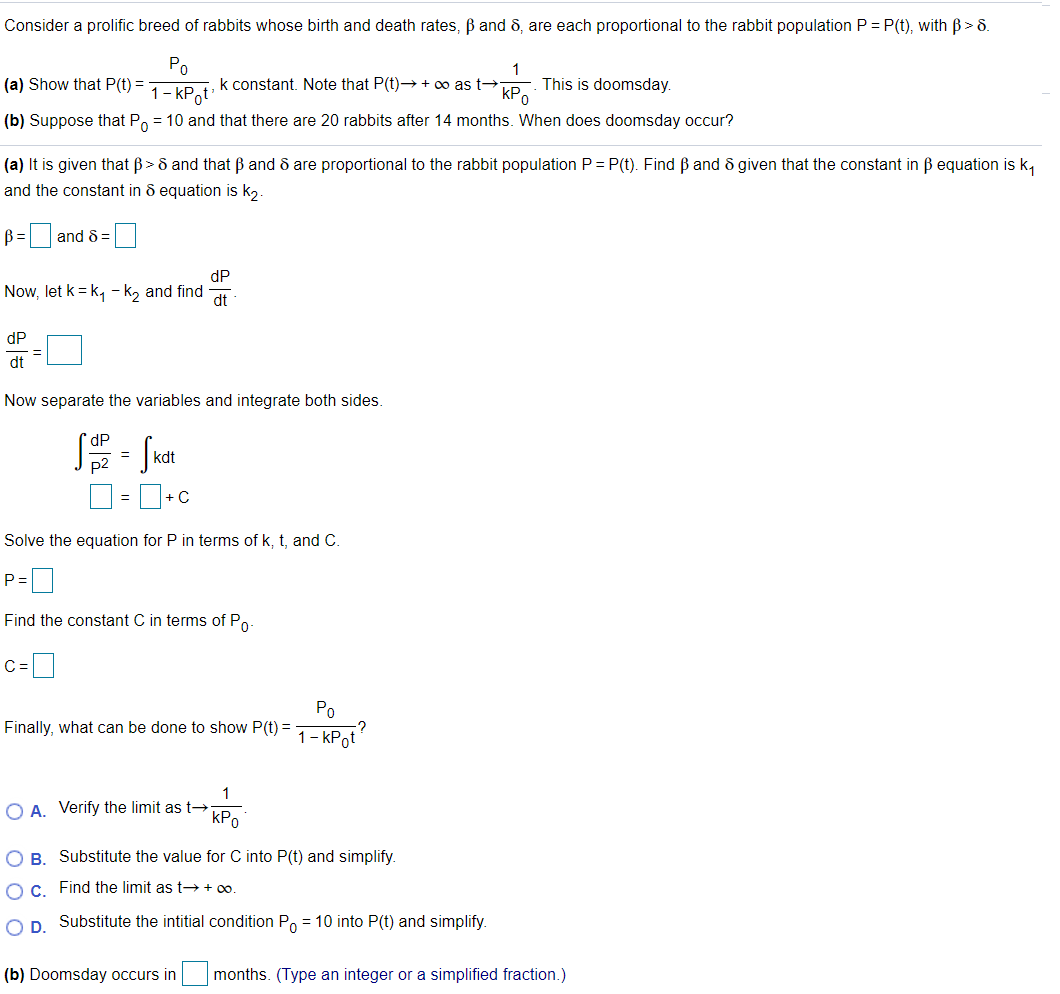 Solved Consider a prolific breed of rabbits whose birth and | Chegg.com