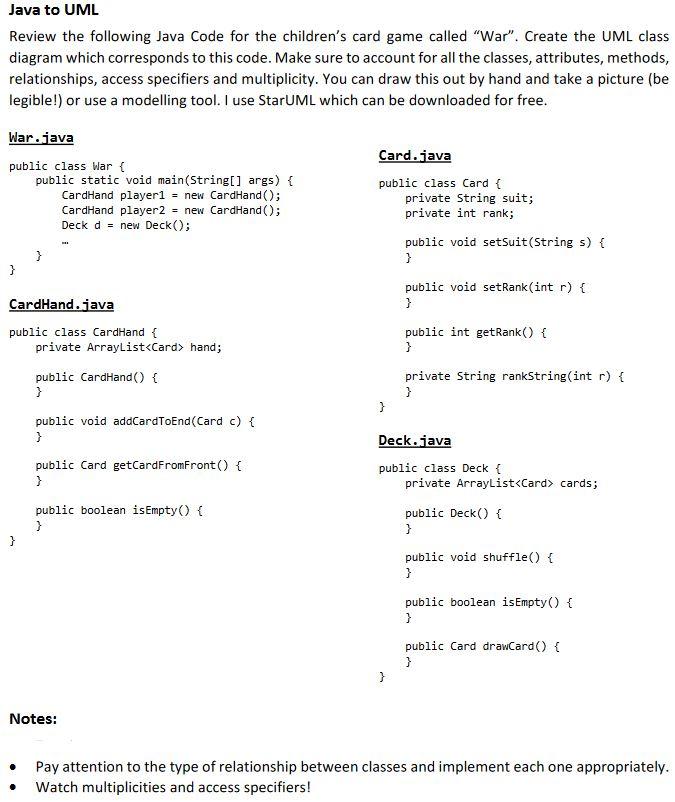 Solved Java to UML Review the following Java Code for the | Chegg.com