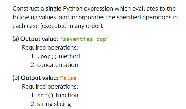 Solved Construct a single Python expression which evaluates | Chegg.com