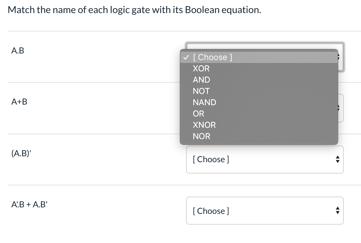 Solved Match The Name Of Each Logic Gate With Its Boolean | Chegg.com