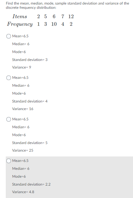 Solved Find the mean, median, mode, sample standard | Chegg.com