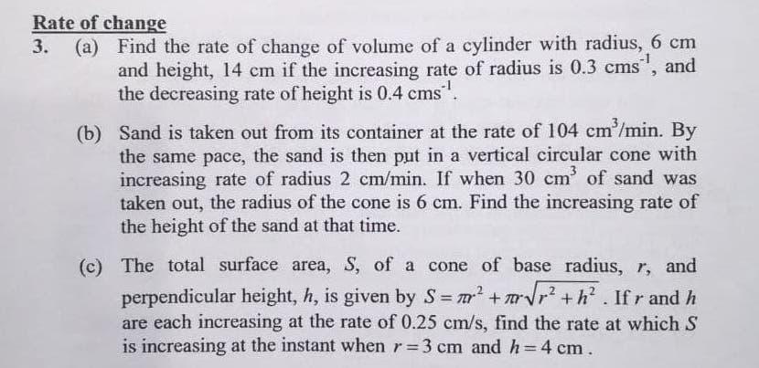 Solved Rate of change 3. (a) Find the rate of change of | Chegg.com