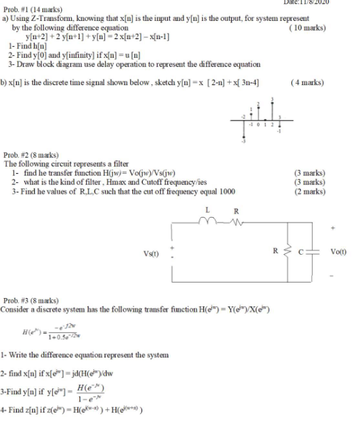 Solved Prob 1 14 Marks A Using Z Transform Knowing Chegg Com