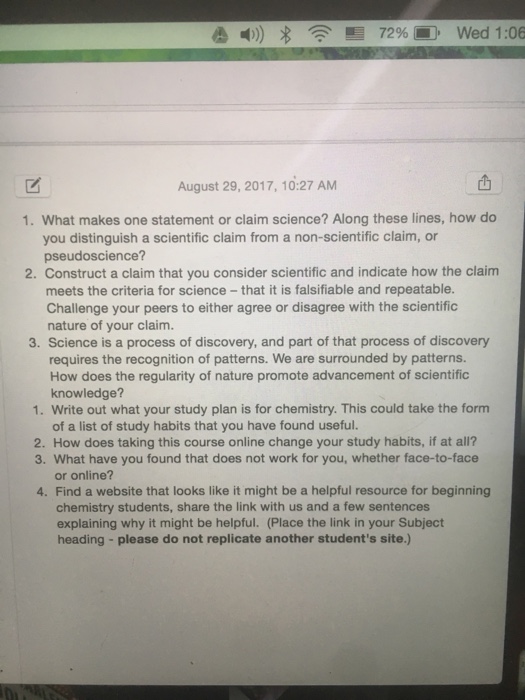Solved What makes one statement or claim science? Along