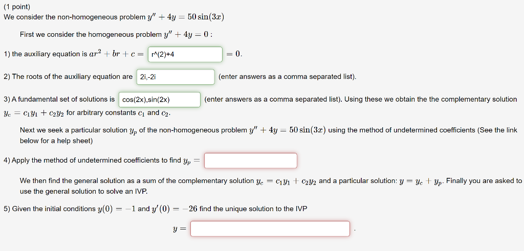 Solved (1 Point) We Consider The Non-homogeneous Problem | Chegg.com