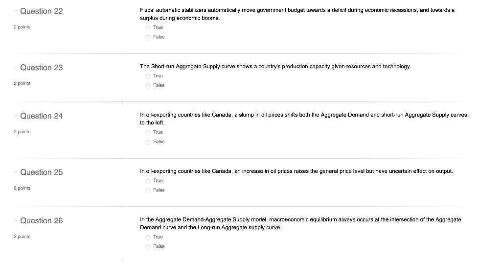 Solved Question 22 Fiscal automatic stabilizers