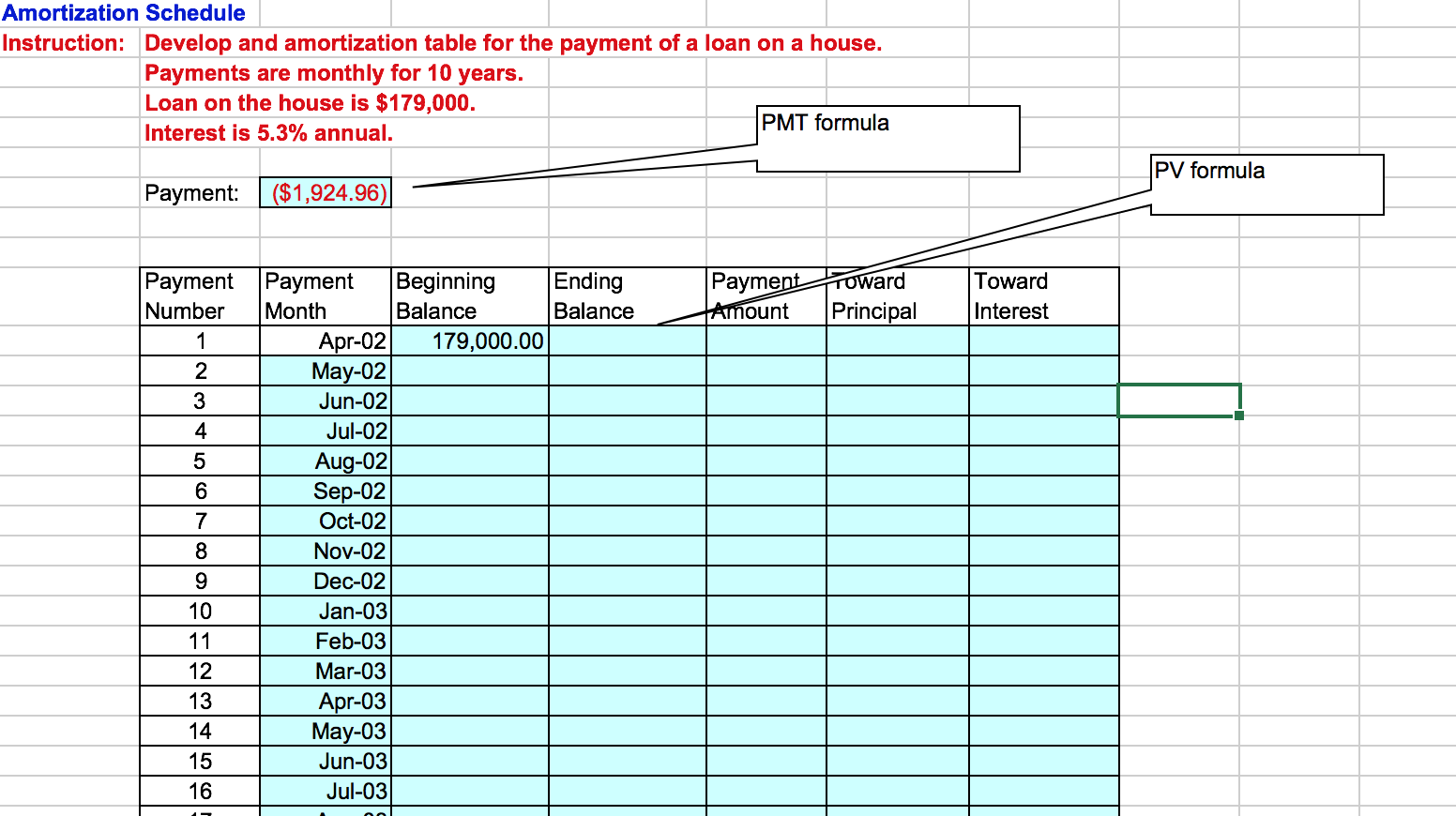 House Payment Amortization Chart
