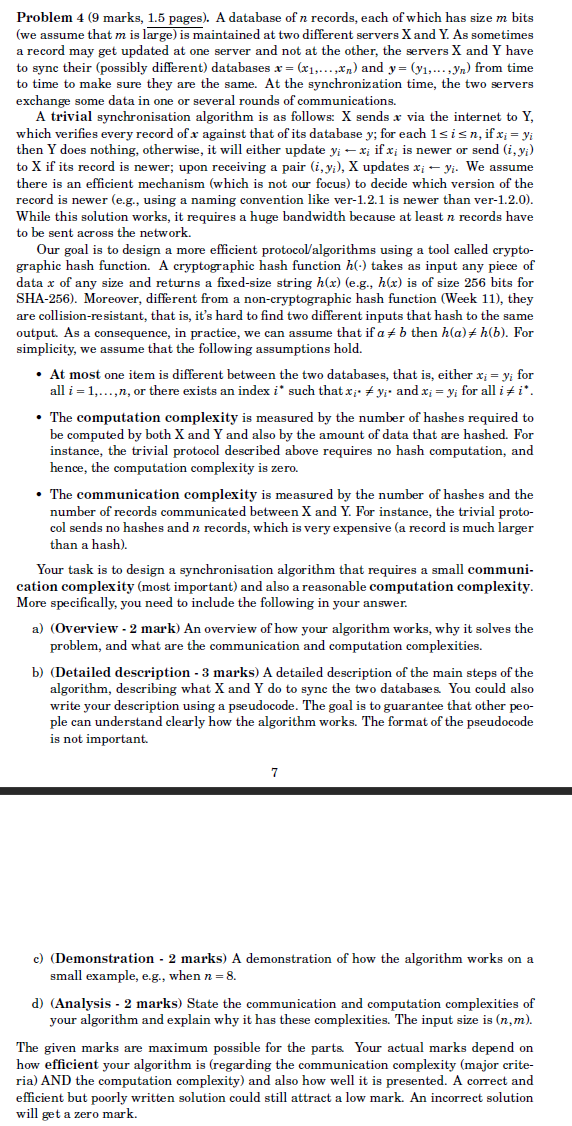 Solved Problem 4 ( 9 marks, 1.5 pages). A database of n | Chegg.com