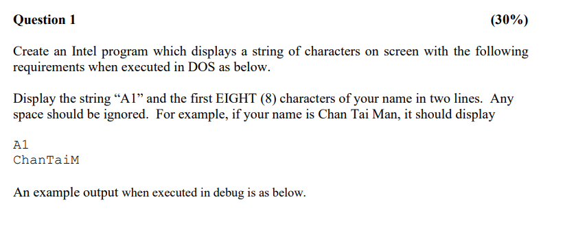 Create an Intel program which displays a string of | Chegg.com