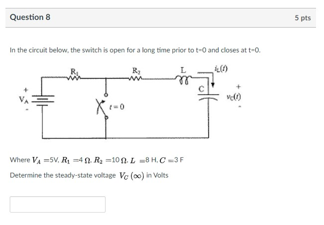 Solved Question 7 5 pts In the circuit below, the switch is | Chegg.com
