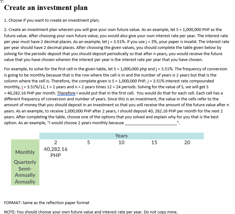 Solved Create An Investment Plan 1 Choose If You Want To Chegg Solved Create An Investment Plan 1 Choose If You Want To Chegg