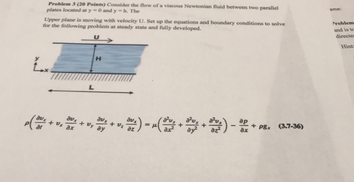 Solved Problem 3 20 Points) Consider the flow of a viscous | Chegg.com