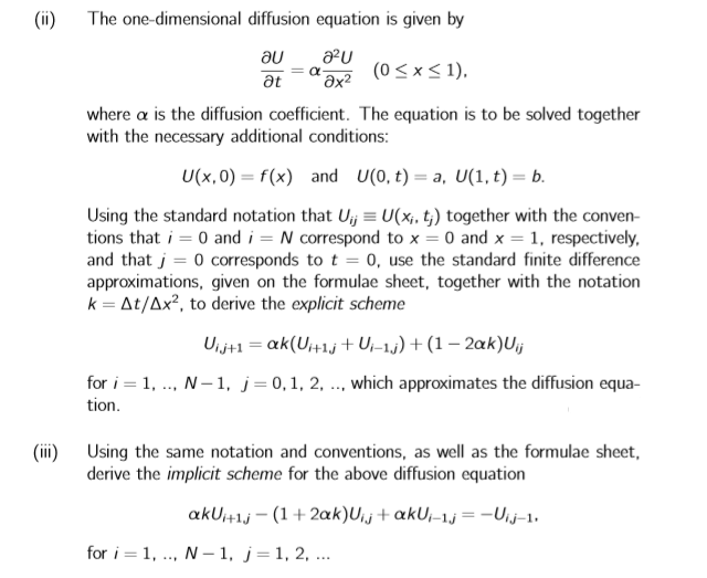 Solved (ii) The one-dimensional diffusion equation is given | Chegg.com