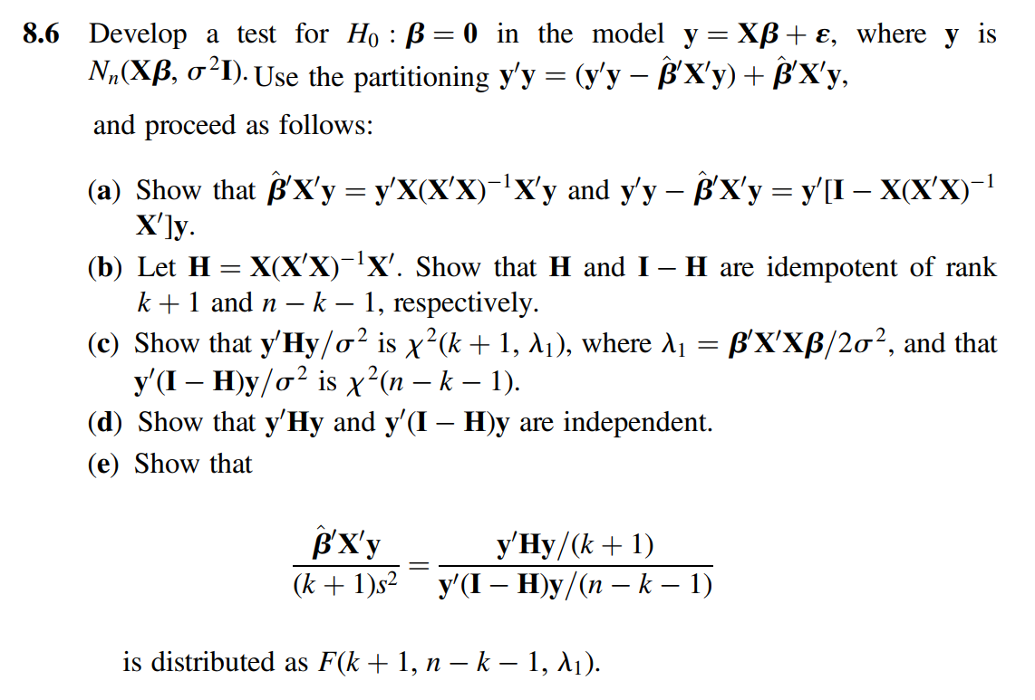 Solved 8 6 Develop A Test For Ho B 0 In The Model Y X Chegg Com