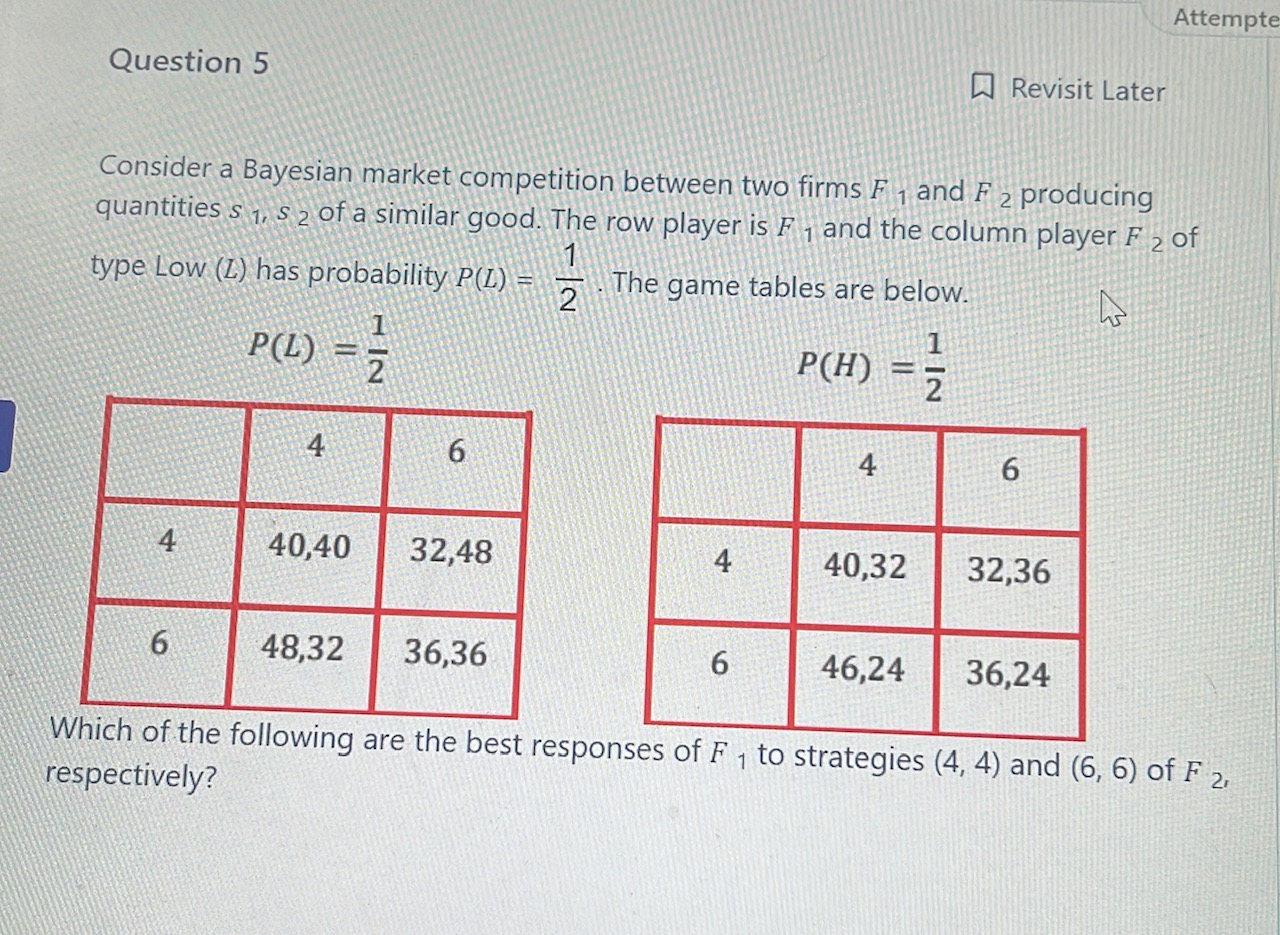 Solved Consider A Bayesian Market Competition Between Two | Chegg.com