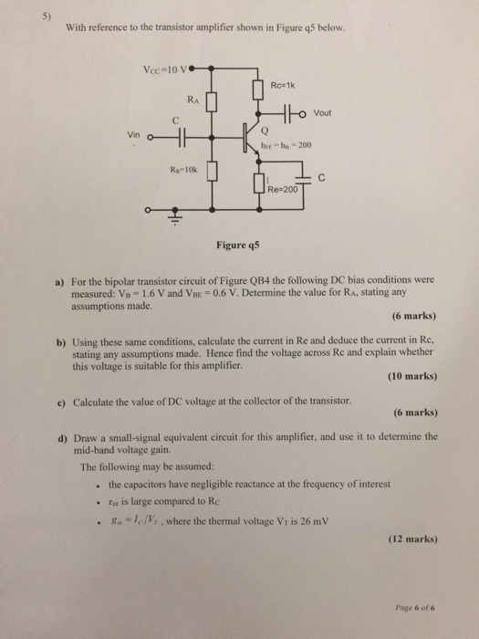 Solved With reference to the transistor amplifier shown in | Chegg.com