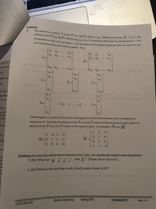 Solved Linear Algebra Tutorial: A Review Matrices & Vectors | Chegg.com