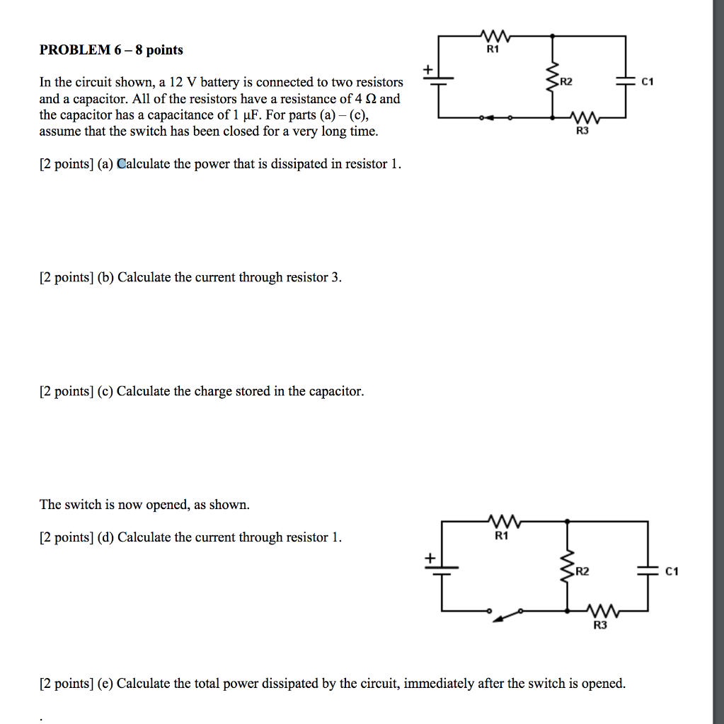 Solved PROBLEM 6-8 points R1 In the circuit shown, a 12 V | Chegg.com