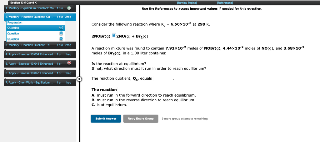 Solved Section 13.5 Q and K 1. Mastery - Equilibrium | Chegg.com