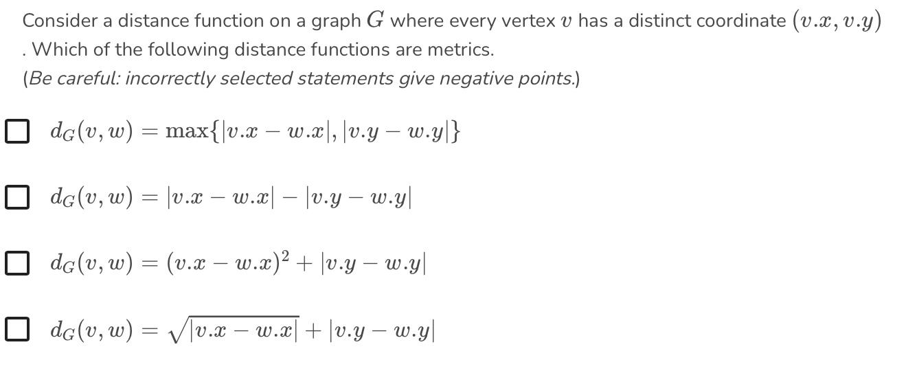 Solved Consider a distance function on a graph G where | Chegg.com