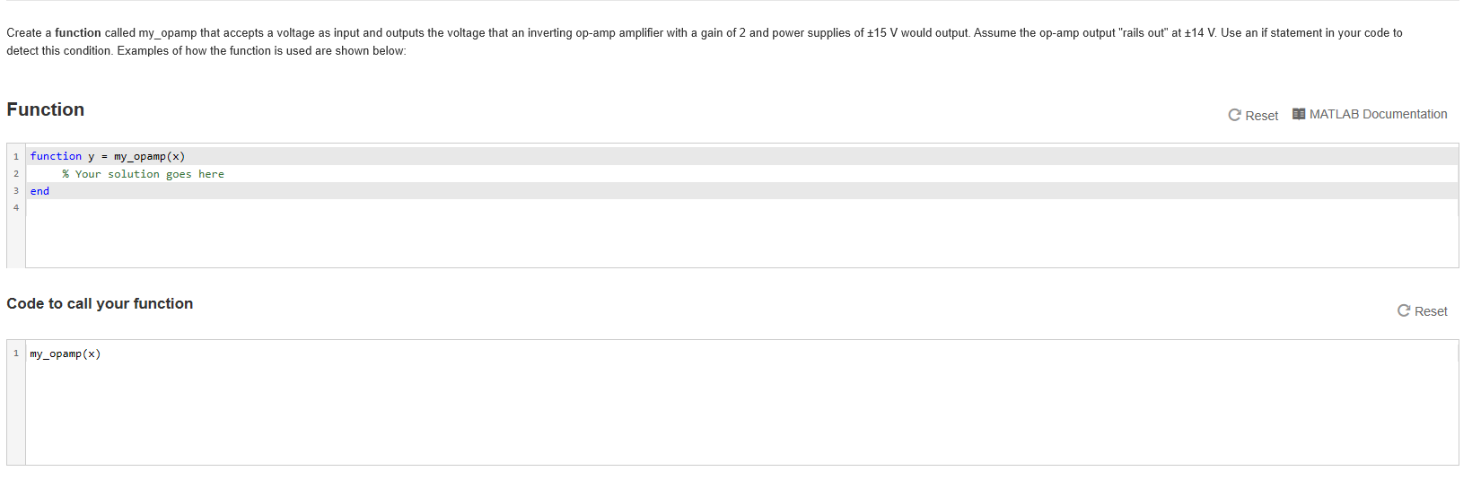 Solved Create a function called my_opamp that accepts a | Chegg.com