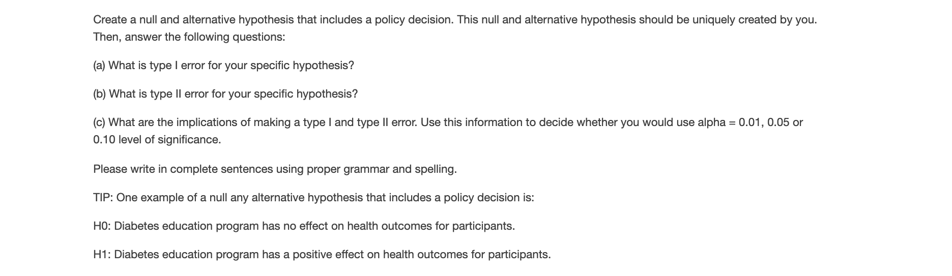 create null and alternative hypothesis statements