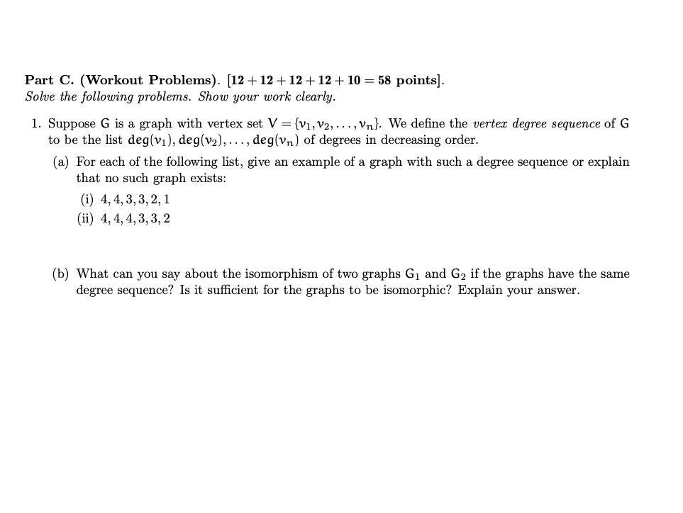 Solved Part C. (Workout Problems). [12 + 12 + 12 + 12 + 10 = | Chegg.com