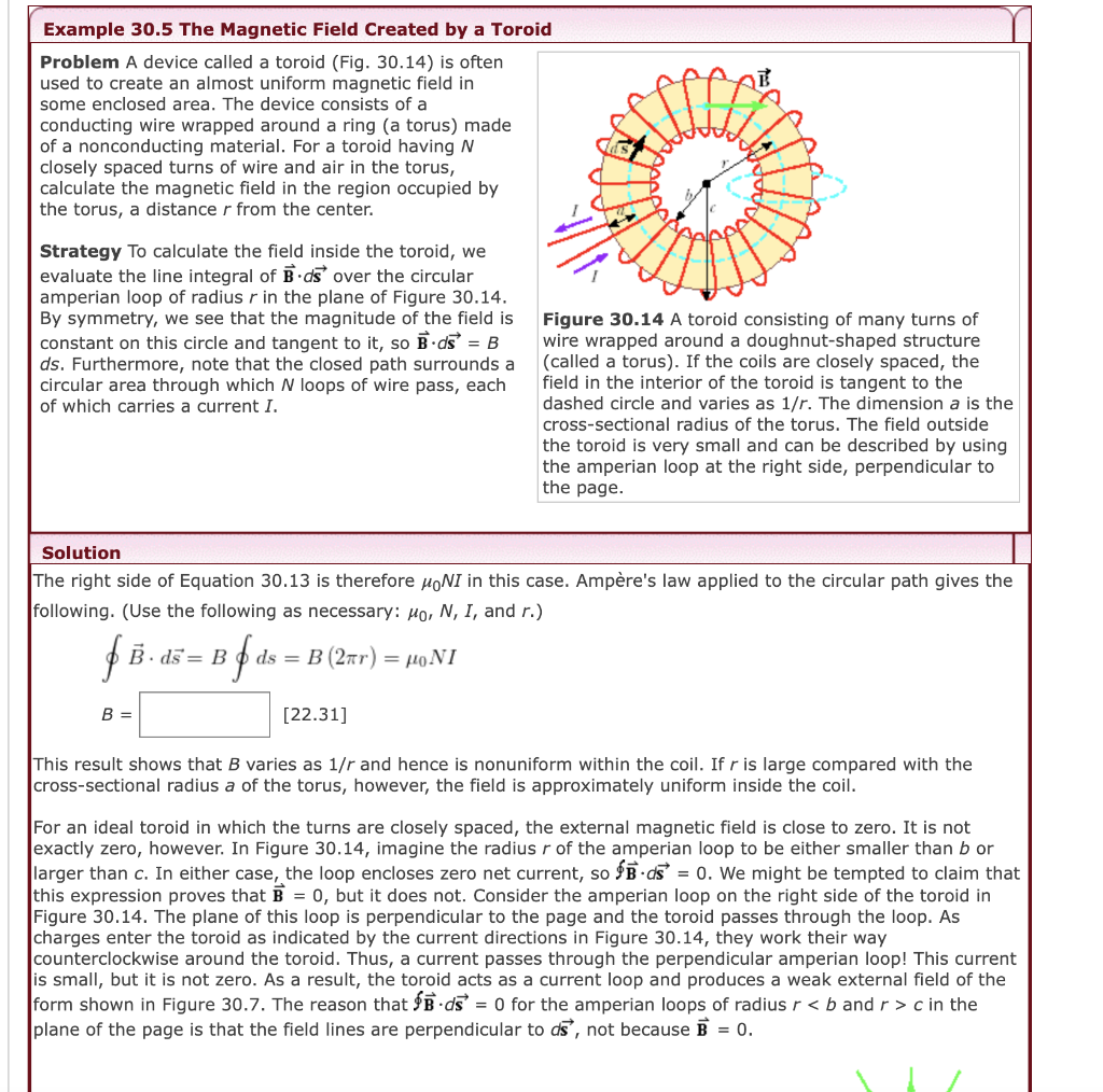 Solved Example 30.5 The Magnetic Field Created by a Toroid | Chegg.com