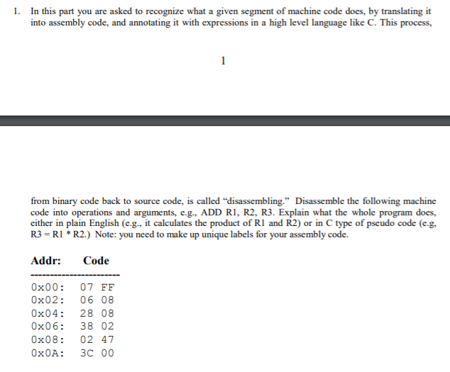 1. In this part you are asked to recognize what a | Chegg.com