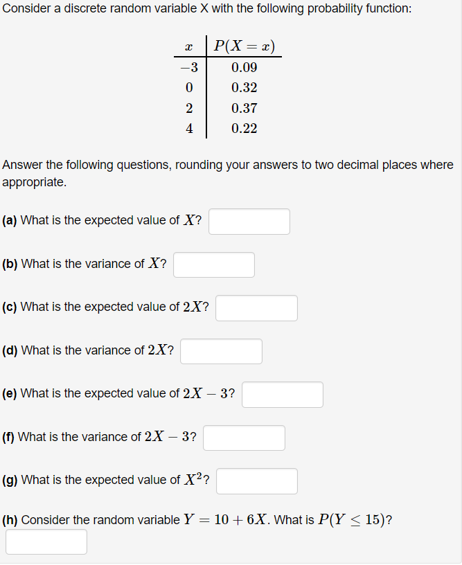 Solved Consider a discrete random variable X with the | Chegg.com