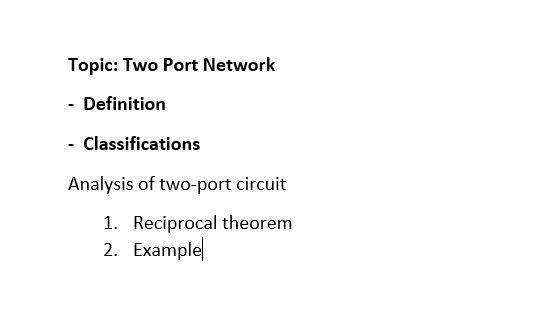 Solved Topic: Two Port Network - Definition - | Chegg.com