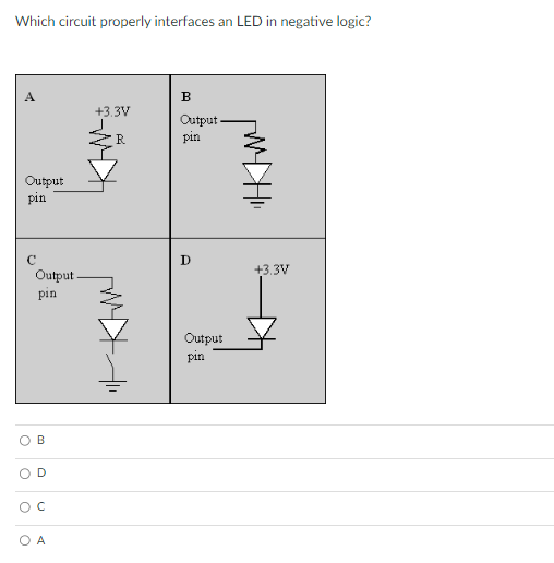 Solved Which circuit properly interfaces an LED in negative | Chegg.com