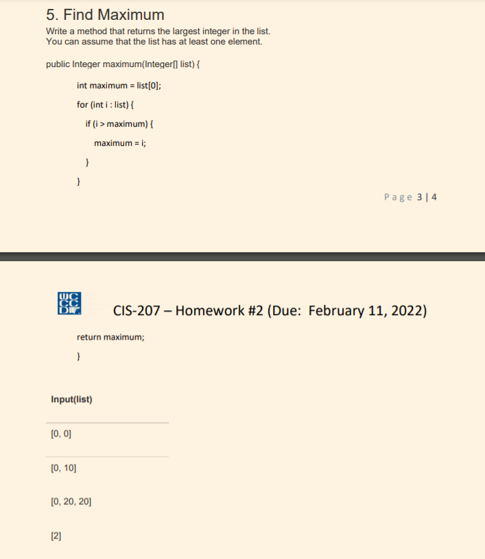 Solved 5. Find Maximum Write a method that returns the | Chegg.com