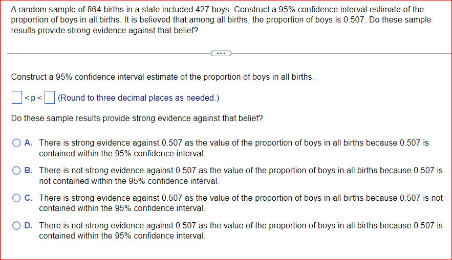 Solved A Random Sample Of 864 Births In A State Included 427 | Chegg.com