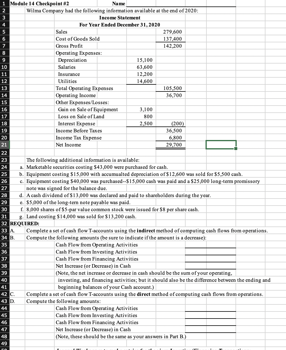 Solved 1 Module 14 Checkpoint #2 Name 2 Wilma Company had | Chegg.com