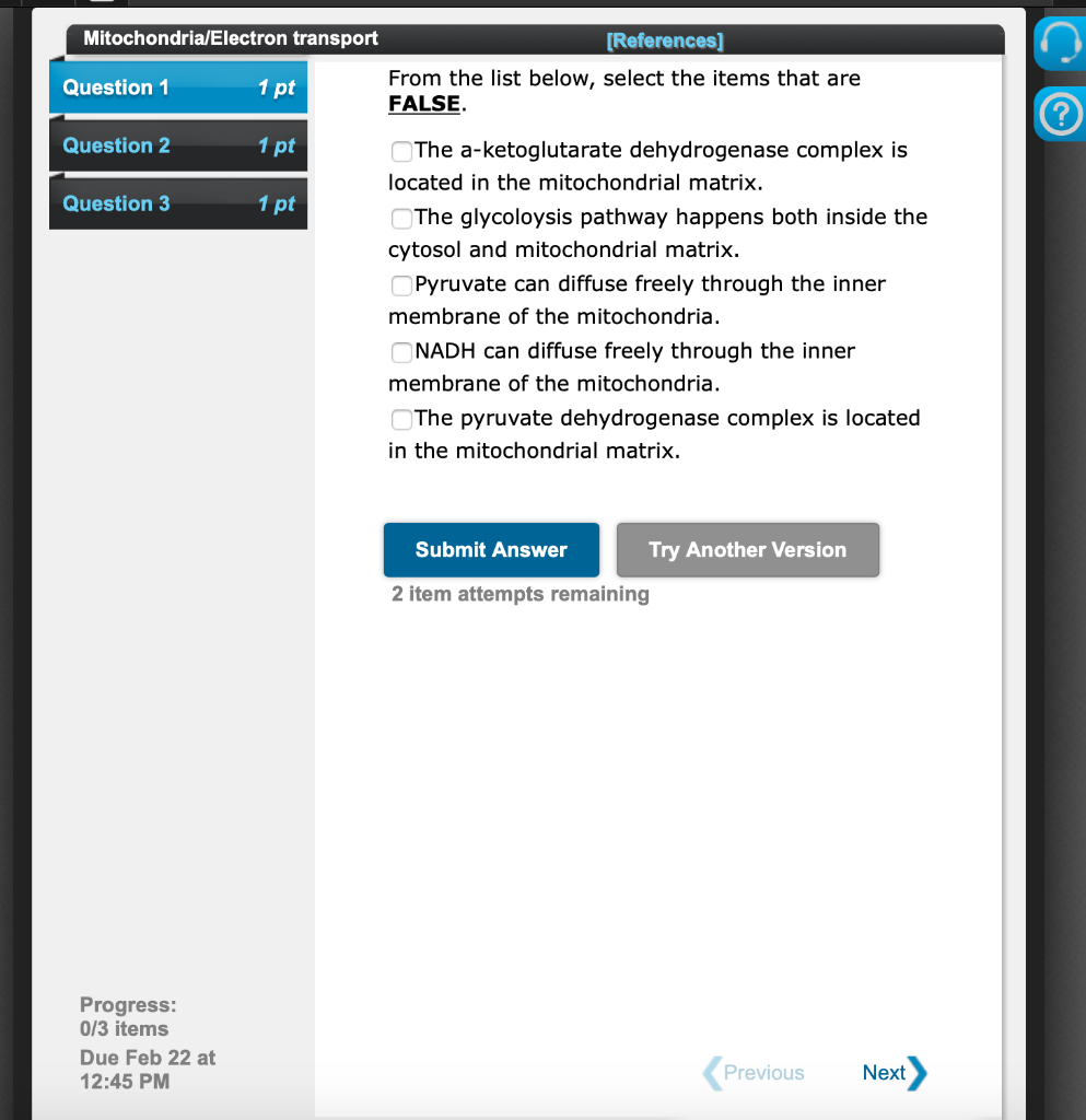 Solved Mitochondria/Electron transport [References) Question | Chegg.com