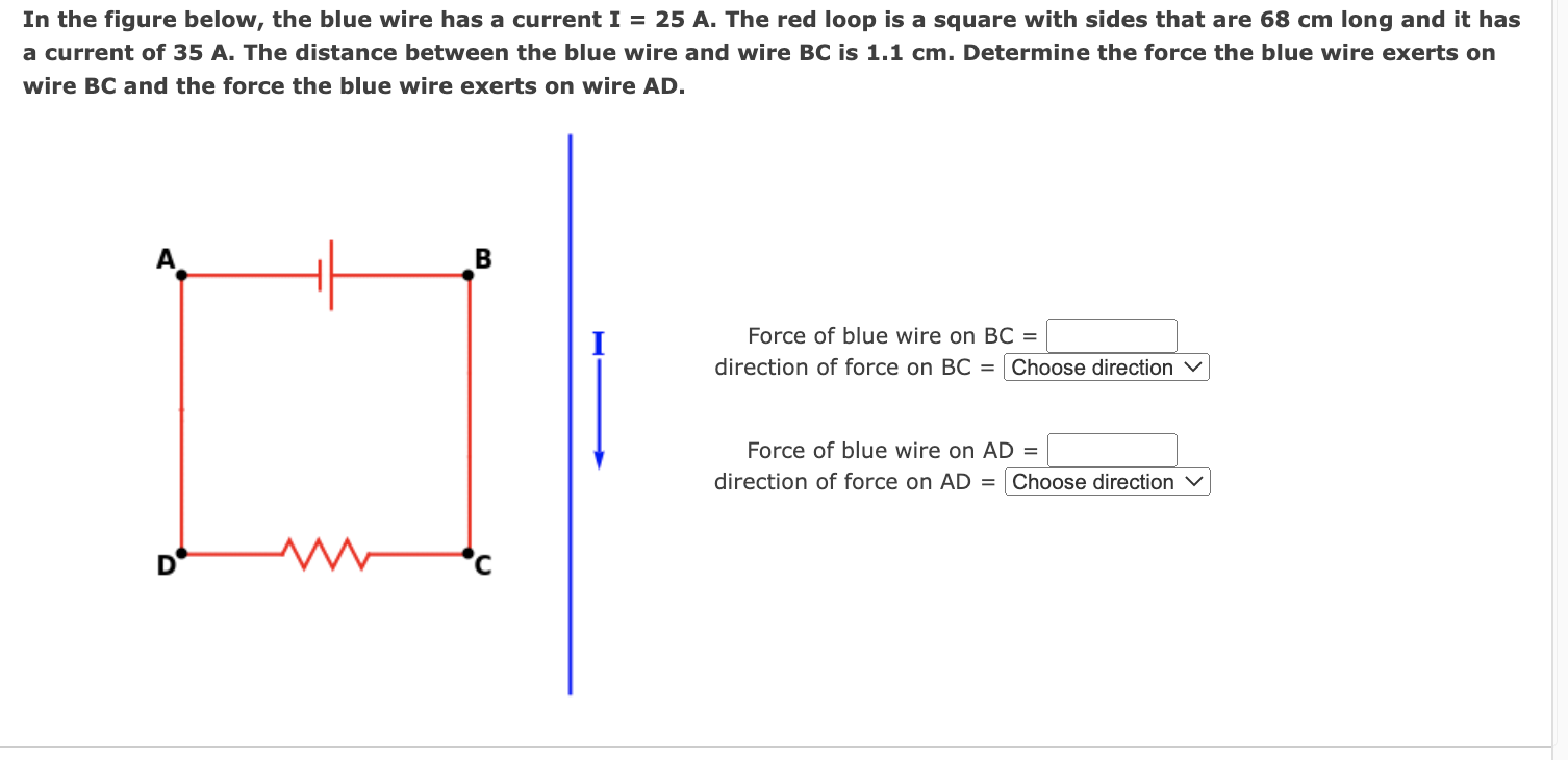 Solved In the figure below, the blue wire has a current I=25 | Chegg.com