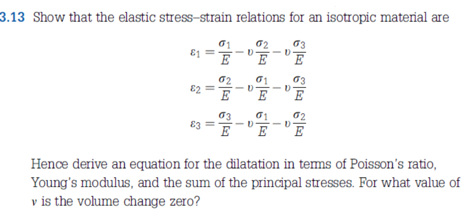 Solved 3.13 Show that the elastic stress-strain relations | Chegg.com