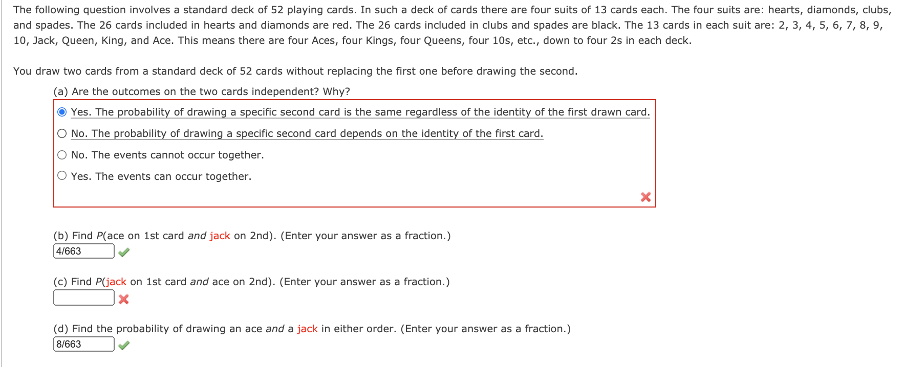 Solved The following question involves a standard deck of 52
