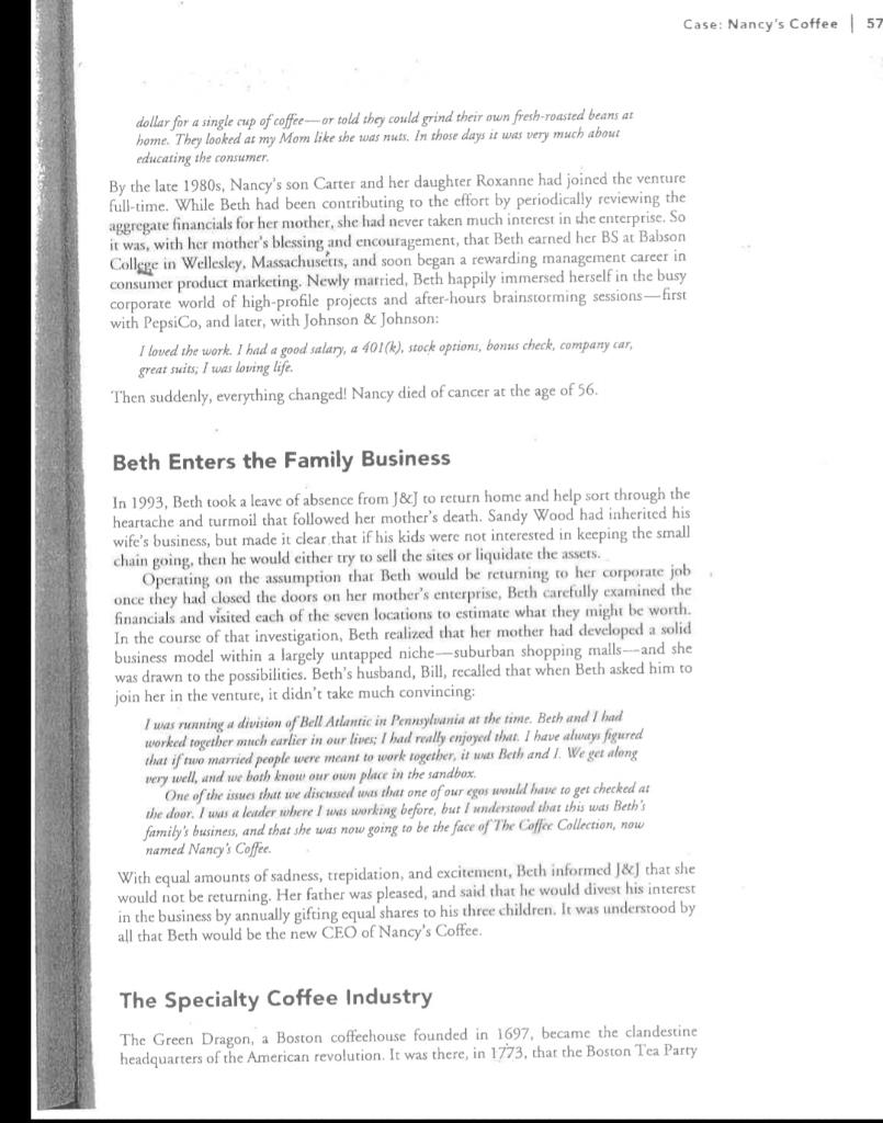 Solved Nancy's Coffee As the busy president of the $7 | Chegg.com