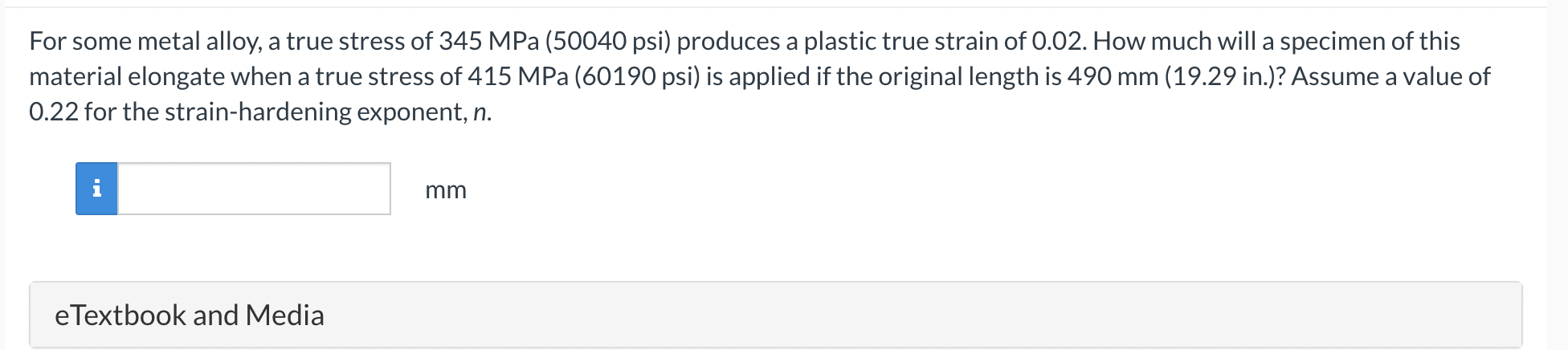 Solved For some metal alloy, a true stress of | Chegg.com