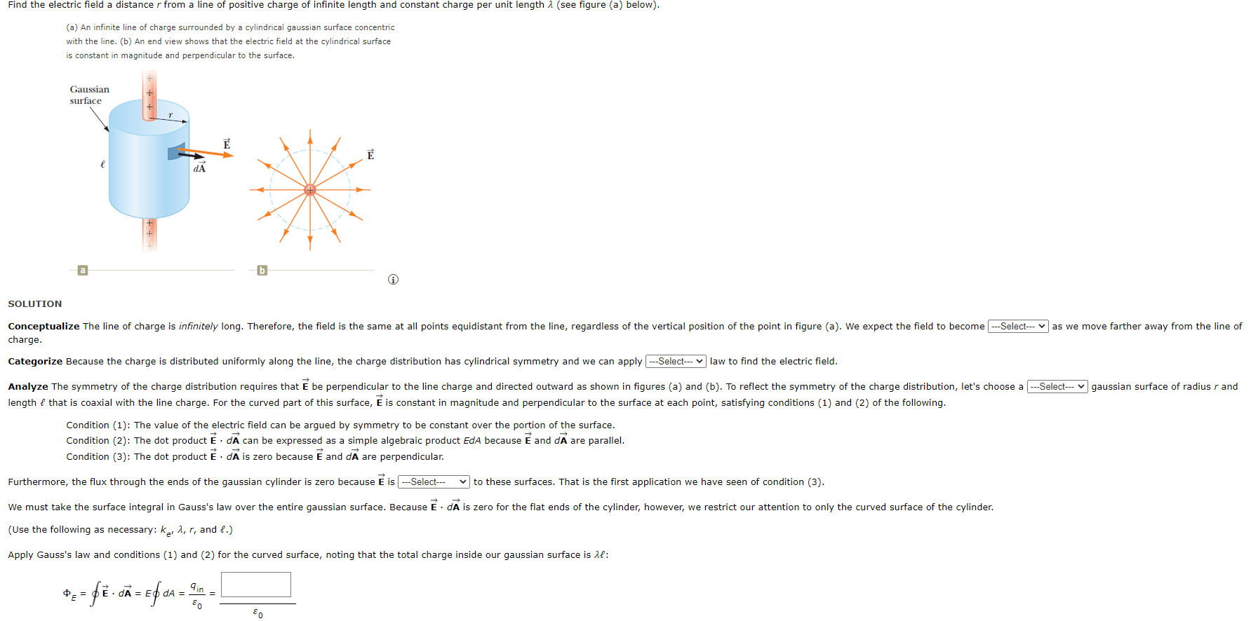 Find the electric field a distance r from a line of | Chegg.com