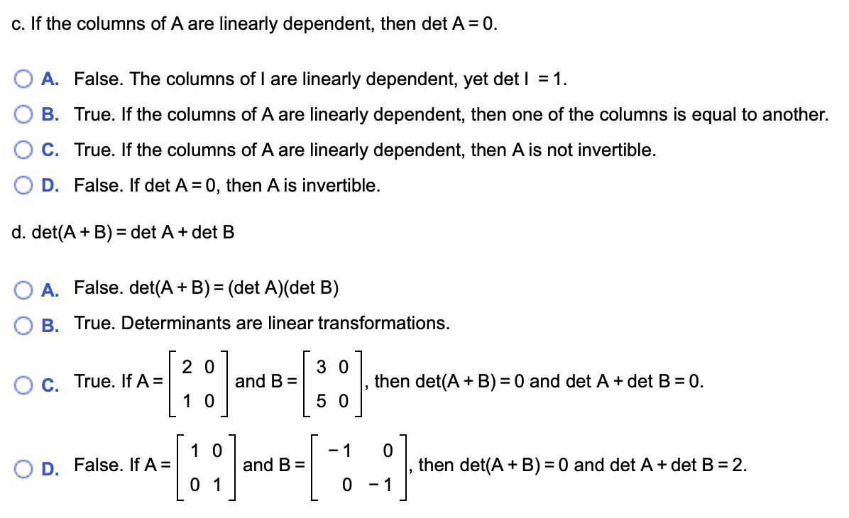 Solved a. A row replacement operation does not affect the Chegg